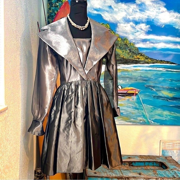 VTG(Rare),Lola Berent,Stunning Evening, Metallic Silver Cocktail Dress,Size 4 - Picture 1 of 16